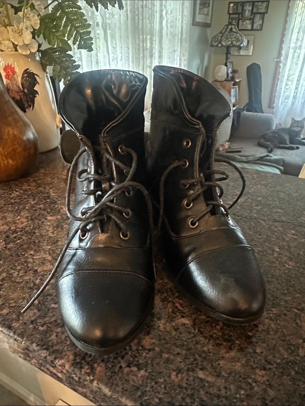 Black Lace-Up Leather Ankle Boots